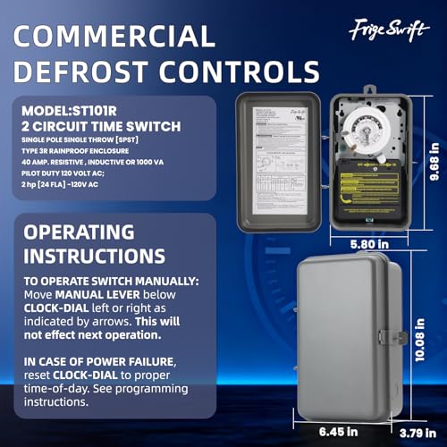T101R 40A 120V 24-Hour Programmable Timer with 3R Waterproof Enclosure & SPST Dual-Circuit Switch, for Commercial Defrost, Lighting, Fan by FRIGESWIFT - Image 2
