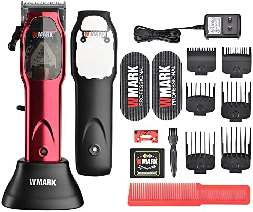 WMARK 2023 NG-9002 High Speed Professional Hair Clipper Microchipped Magnetic Motor 9000RPM 9V Motor with Charge Stand (NG-9002 RED)