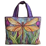 Genérico Bolsa acolchada, Bordado Floral Animal Patchwork Bolsas, Boho Tote Bolsa para mujeres, Bolsas de lienzo de gran capacidad, Adecuado para oficina, compras, citas y viajes (M, Largo)