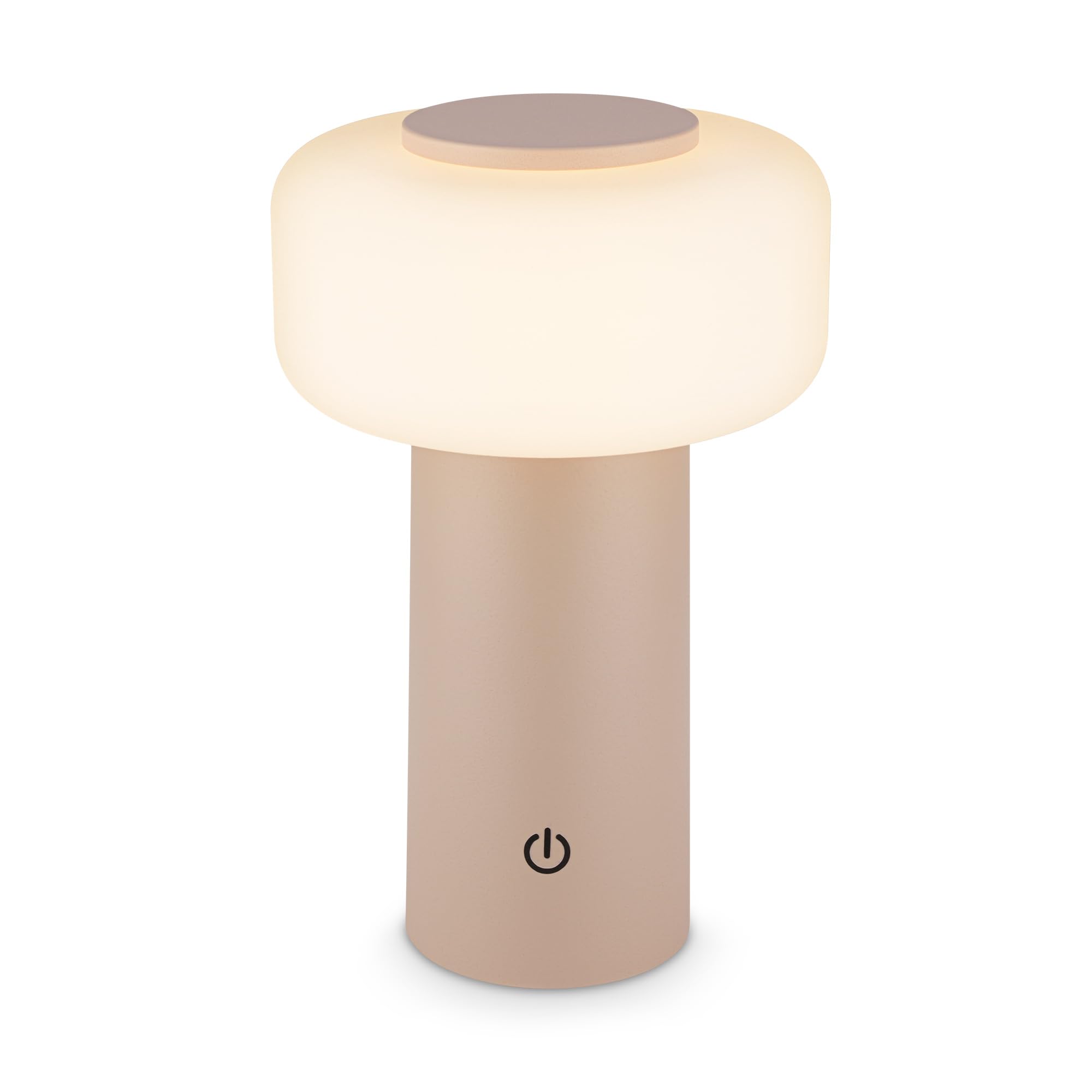 BRILONER - Rechargeable LED table lamp IP44 with touch, dimmable, replaceable battery, LED light, battery table lamp, bedside, no cord, outdoor, 13x20.6 cm, beige