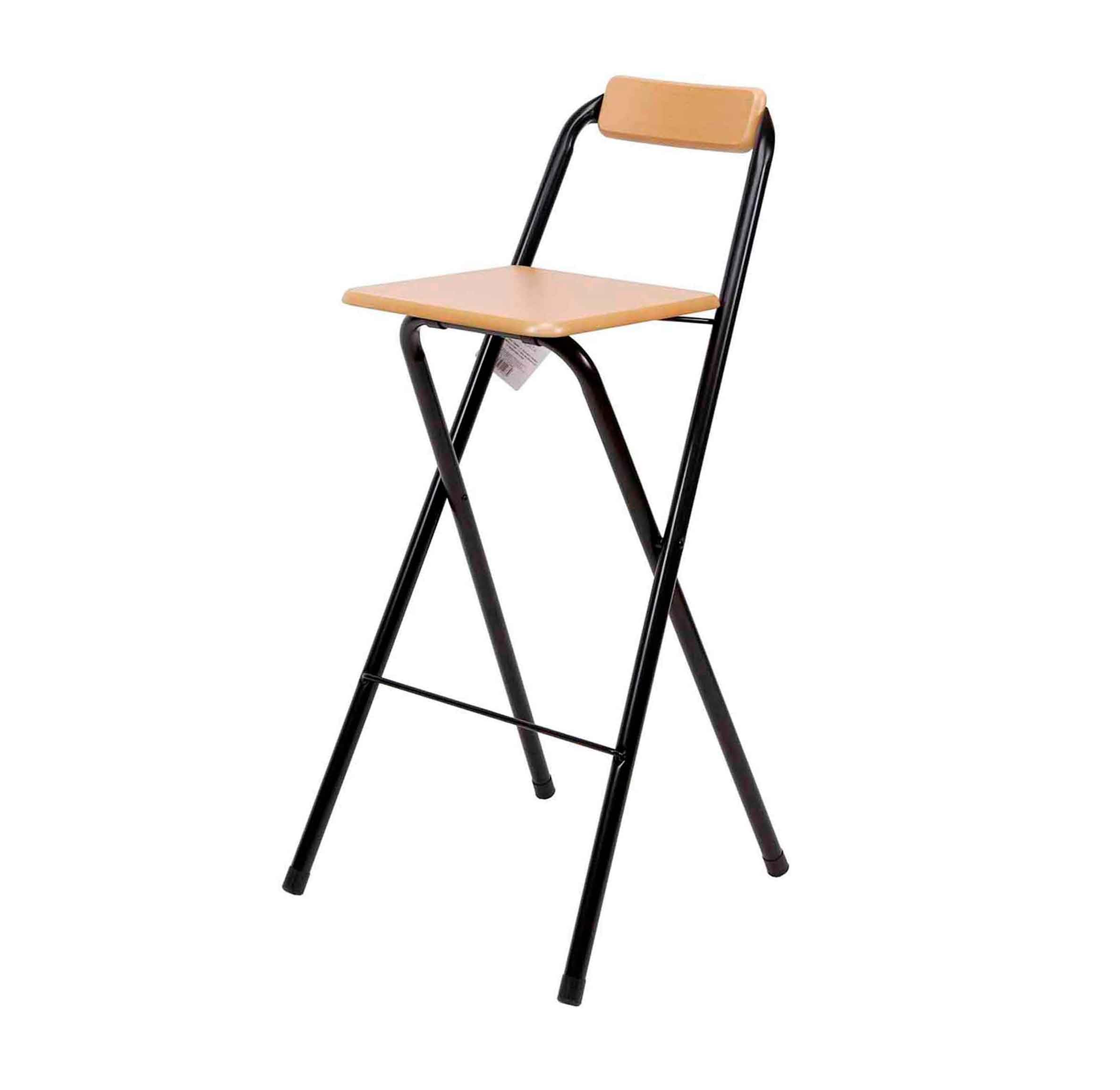 THE SECRET HOME Folding Stool with Backrest – Metal and Wood Folding Chair – Ideal for Kitchen, Terrace or Garden (H 99 cm x L 49 cm – Natural Wood)