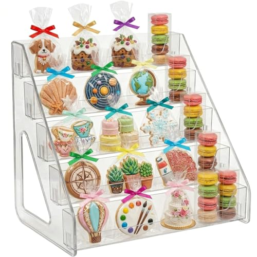 5 Tier Acrylic Cookie Display Stand for Bakers & Vendors, Clear Tiered Pastry Display Rack for Cookies, Cupcakes & Macarons, Portable Bakery Display for Craft Fairs, Market Booths & Events (Clear)