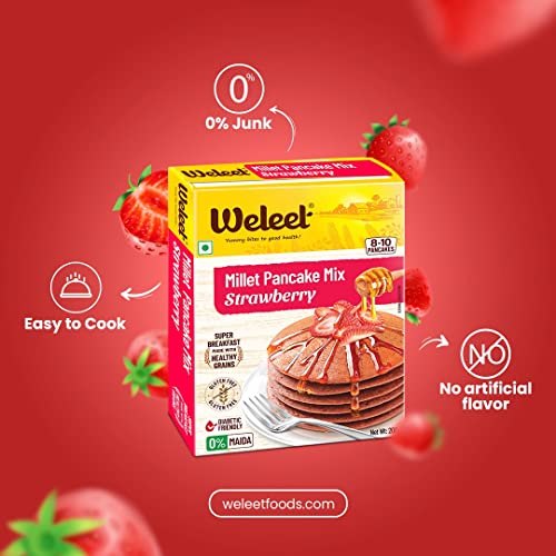 Image of Weleet Millet Pancake Mix | Strawberry Flavour | Pancake Mix Powder, 0% Maida, Gluten Free, Diabetic Friendly - 200 gm, Pack of 1