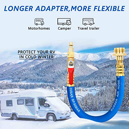 Image of RV Antifreeze kit Sprinkler Adapter with Shut-Off Valve, 12-inch air Compressor Male and Female Quick Connect Plug, Winterize RV Camper Marine Garden Hose Series
