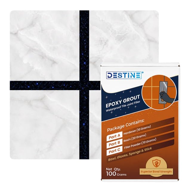 Image of DESTINE Epoxy Grout for Tiles (110 Colours)(100 g), Waterproof Joint Filler, Crack Filler, Tiles Gap Filler, Stain Free, Acid & Chemical Resistance Epoxy Grout (Black [Royal Blue Glitter])