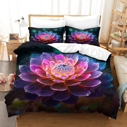 Sets de housses de couettes 3D fleurs microfibre douce super king 260x220 - 2