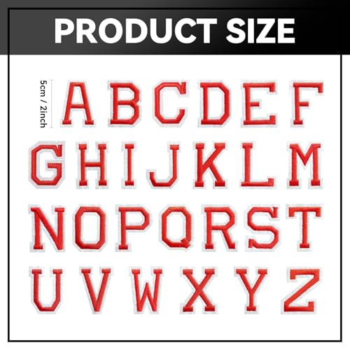 GYGYL 104 Pieces Iron on Letter Patches, Embroidered A-Z Letter Patches for Clothes, Dress, Hat, Socks, Jeans, DIY Accessories-2 Inch Red by GUYI - Used condition - Image 2