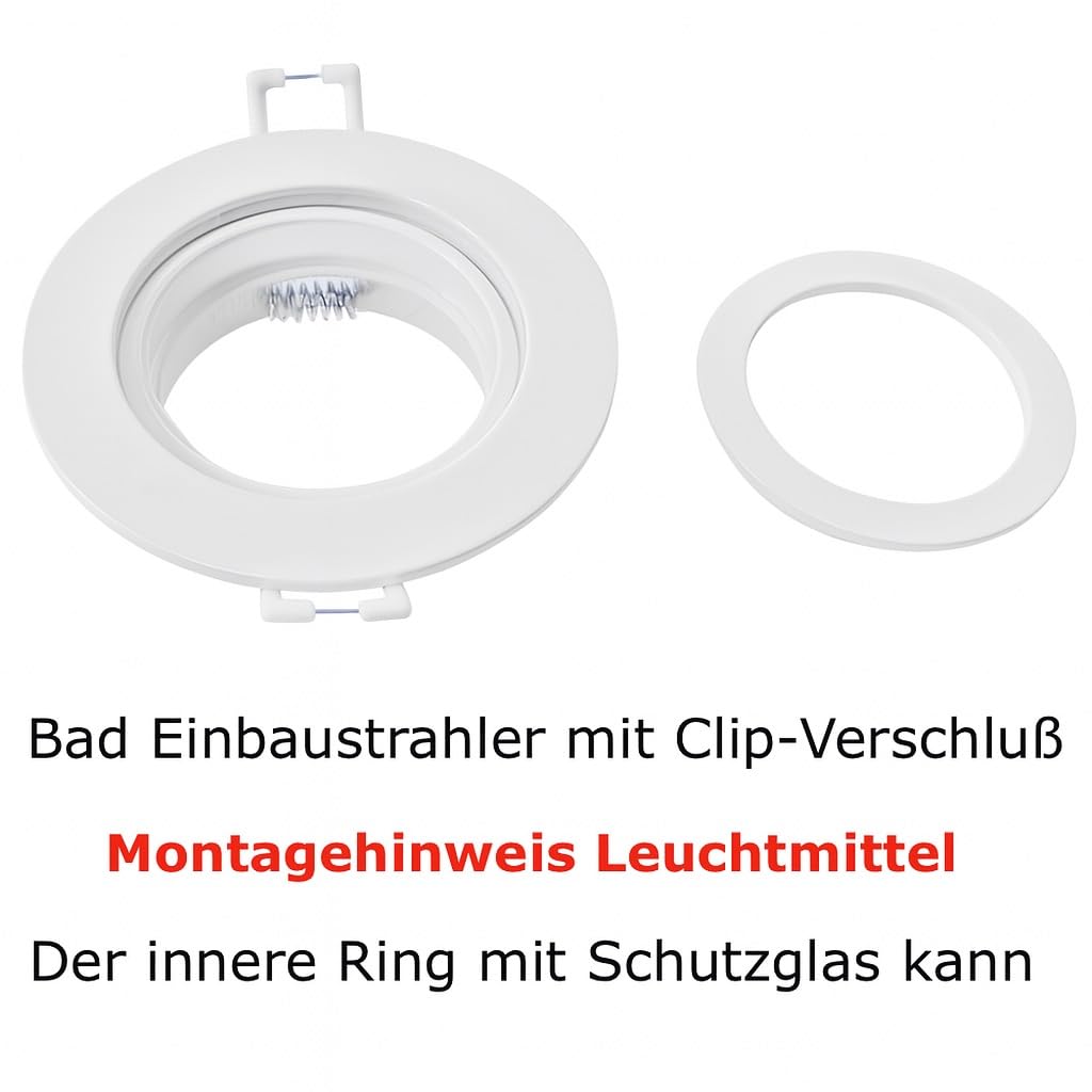 LED Einbaustrahler 5er Set – 12V, 5W, Warmweiß (3000K) – IP44 Feuchtraum geeignet – inkl. Trafo, 120 cm MR16-auf-AMP-Kabel & Verteiler – für Bad, Küche, Dusche & überdachten Außenbereich – Weiß