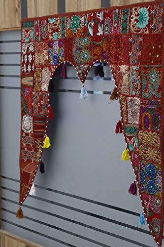 Cenefa para ventana hippie y colgante de pared con patchwork bordado indio 4