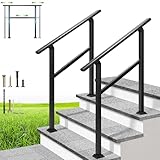 VIVOHOME Adjustable Outdoor Handrails - Durable Galvanized Steel, Black Oval Design for Porch, Deck & Stairs, 2-Pack for 3 Steps