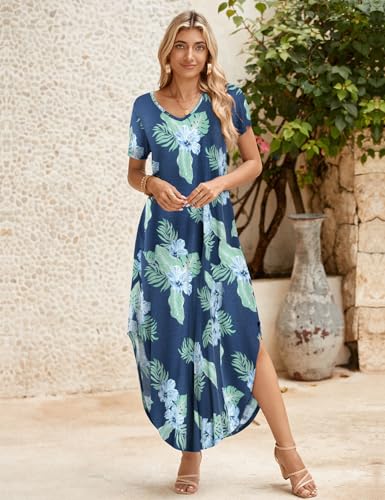 Image of JollieLovin Womens Plus Size Casual Summer Maxi Long Dress Short Sleeve T-Shirt Loose Sun Dress(L-5X)
