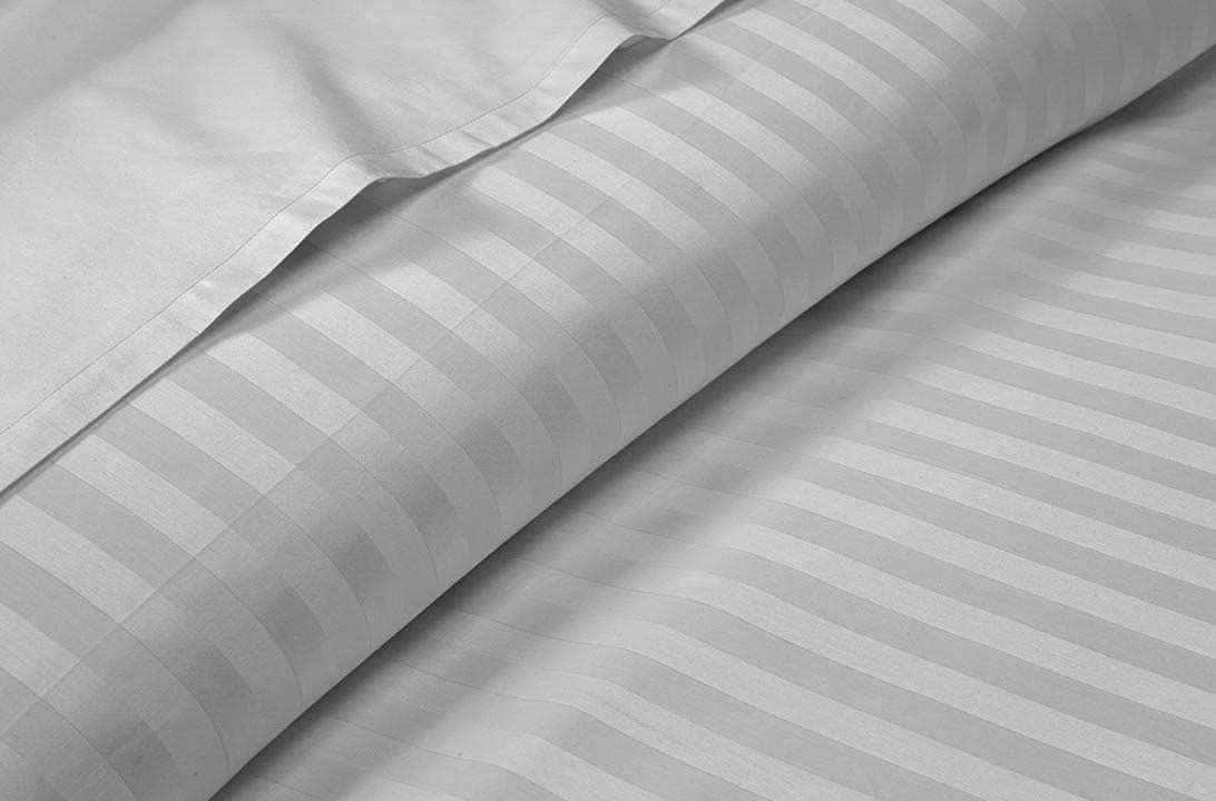 LINEN SHEETS Premium 1000TC 6 Piece Bedsheet Set- Luxury Breathable Bedding- 8" Deep Pocket Fitted Sheet, Flat Sheet & 4 Pillow Cover- 100% Cotton Bedsheet Set-Light Grey Stripe,Queen Size