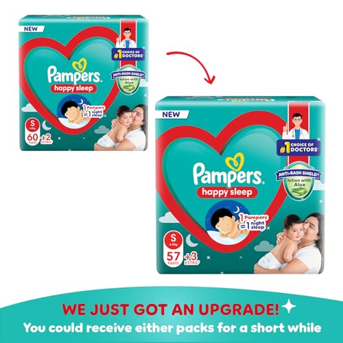 Image of Pampers Happy Sleep Pant Style Baby Diapers, Small (S), 60 Count, 1 Pampers : 1 Night Sleep, with Anti Rash Shield, 4-8 Kg Diapers (Pack of 5)
