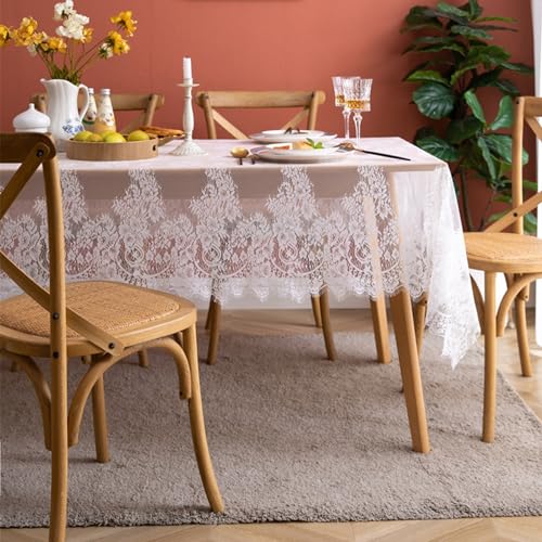 Nappe blanche de qualité supérieure 145x180cm avec dentelle rose raffinée