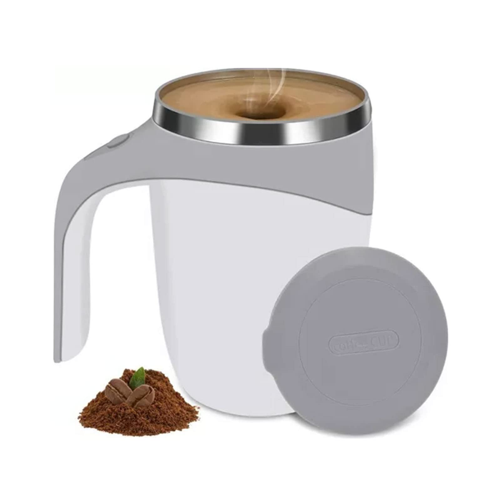 SEAFRONT Taza Autoagitadora de 380ML, Taza Mezcladora Automática de Acero Inoxidable 304, Taza de café Magnética Automática con Tapa para Viajes en Casa y Oficina (Blanco)