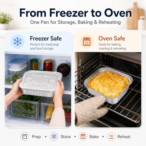 Image of 8x8 Thickened Aluminum Foil Pans, 20Pack Disposable Aluminum Pans for Roasting, Baking, Cooking, Food Prep, Chafing, Steam Table, Oven, Cake, and Party Catering.