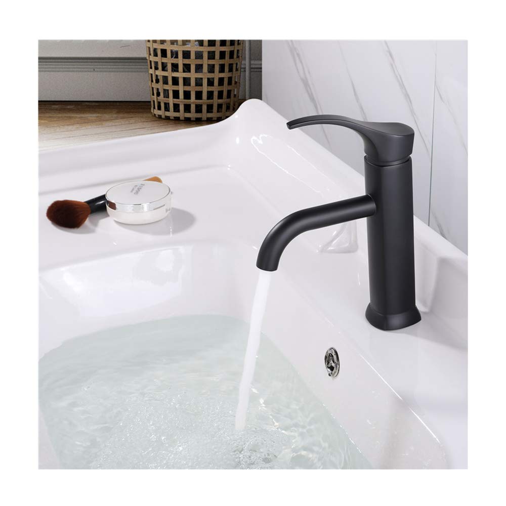 Hcfyauis Black Tive Bathroom Sink With Hot And Cold Water Brass Deck Mounted Bathroom Tap Single Handle Single Hole Basin For Hotel, Villa,Gold