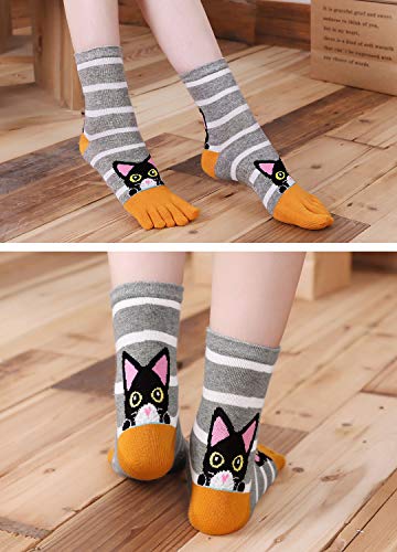 Image of ZAKASA Womens Toe Socks Funny Cat Dog Print Cotton Five Finger Socks Novelty Athletic Running Crew Ankle Socks Size 6-9