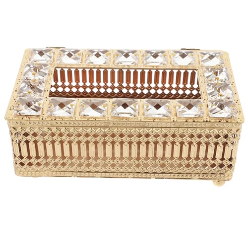 HEALLILY Luxury Tissue Box Cover Napkin Storage Box Gold-Plated Crystal Holder for Living Room Office