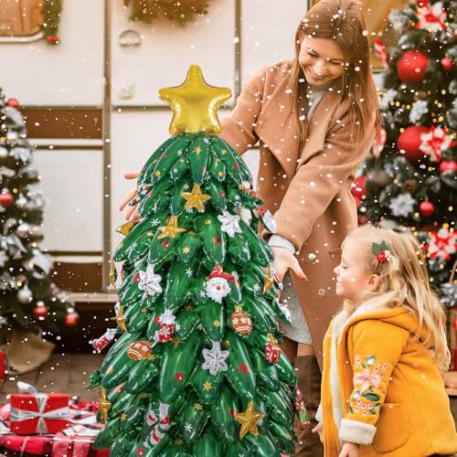 Image of Merry Christmas Party Decorations : Christmas Party Supplies with Santa Claus, Snowman, & Christmas Tree Balloons for Festive Holiday Celebrations