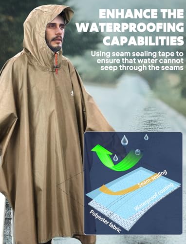 Image of ANYOO Hooded Rain Poncho for Adults Waterproof Lightweight Rain Coat for Men Women Reusable Rain Jacket for Emergency Outdoor