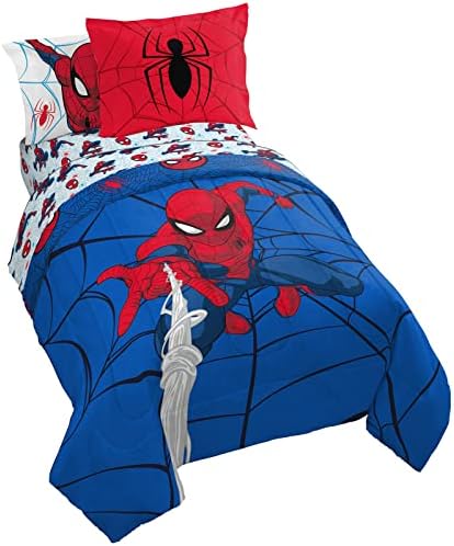 Jay Franco Marvel Spiderman Webtastic 5 Piece Twin Size Bed Set - Includes Reversible Comforter & Sheet Set - Super Soft Kids Bedding Fade Resistant Microfiber (Official Marvel Product)