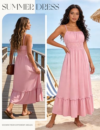 Image of GRACE KARIN Women's Summer Maxi Dress 2026,Smocked Ruched Bust Sundress with Adjustable Straps & Pockets-Beach Vacation Dress