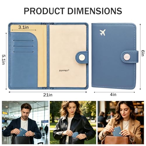 Image of ZOPPEN Passport Holder RFID Blocking Travel Wallet, Denim Blue | Passport Cover with Multiple Card Slots, Water-Resistant & Easy-Carry, Must-Have Travel Accessory for Men & Women.