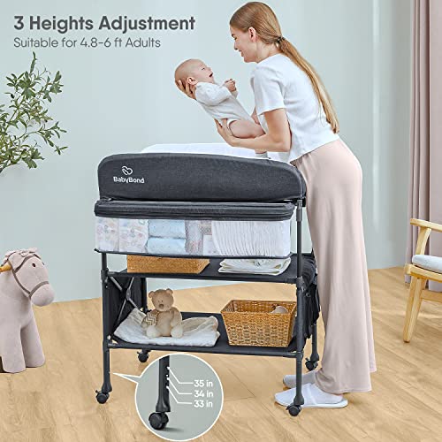 Portable Baby Changing Table, Babybond Foldable Changing Table Dresser Waterproof Diaper Changing Table Height Adjustable Changing Station For Infant And Newborn(Grey) #TOP4
