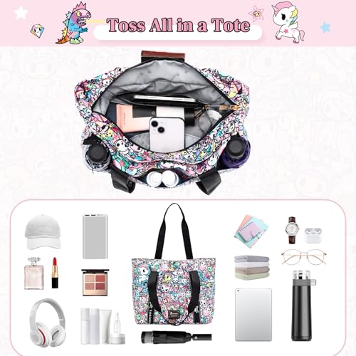 Image of tokidoki Large Tote Bag with Unicorno Keychain Laptop Travel Bag Shoulder Work Tote Weekender Bag Handbag for Women