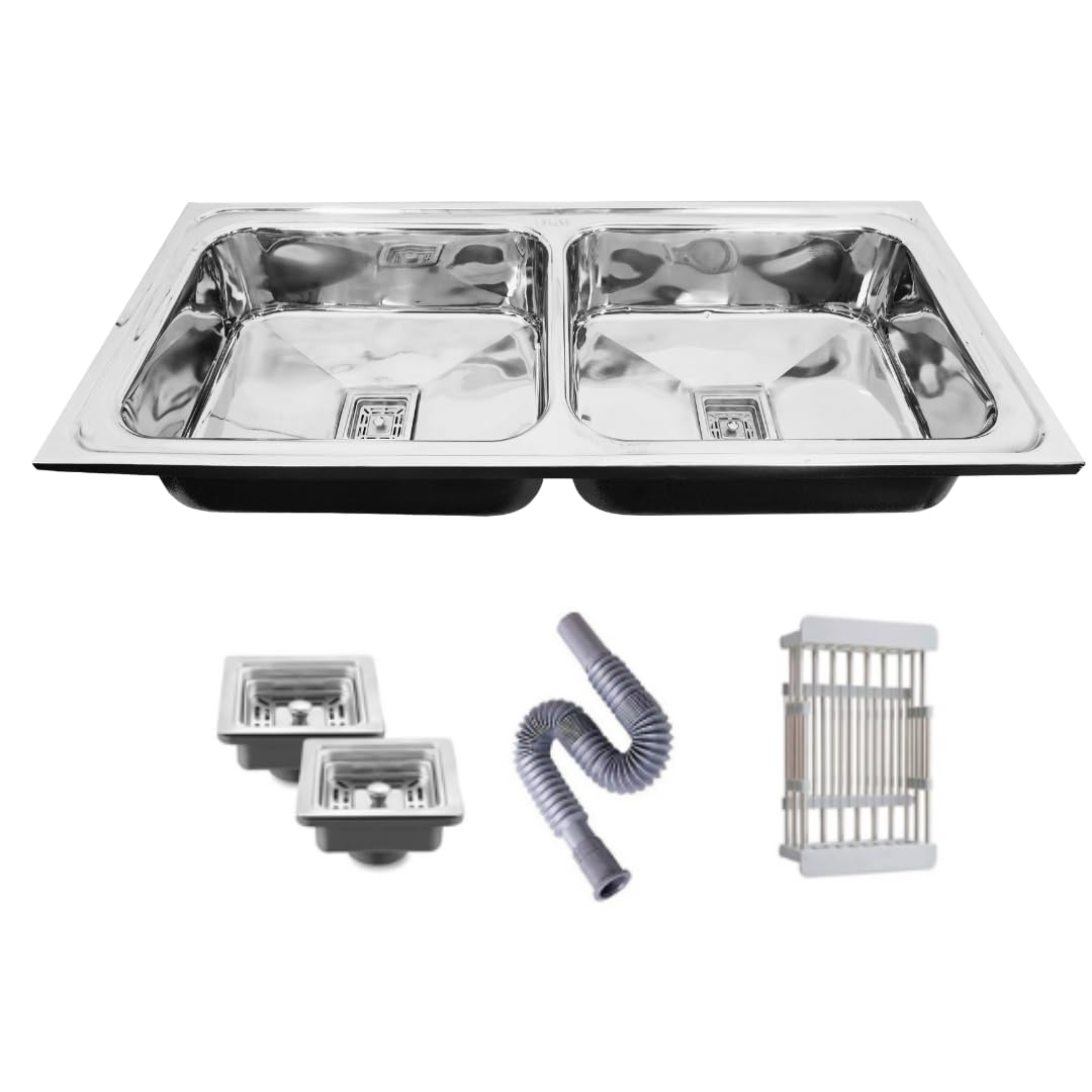 Bowls & More | Double Bowl | 45" X 20" X 10" | Premium Indian Kitchen Sink | Sound Proof Double Bowl | Heavyduty Stainless Stell | Glossy Finish (SILVER) (B0CT3Z9JWJ) Amazon Price History, Amazon Price Tracker