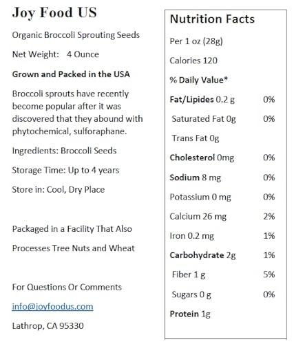 Organic Broccoli Sprouting Seeds Grown In Usa Non-Gmo Broccoli Seeds For Sprouting In Stand Up Bag - High Germination Vegetable Seeds For Growing Fresh Florets & Natural Microgreens At Home (4 Ounce) #TOP5