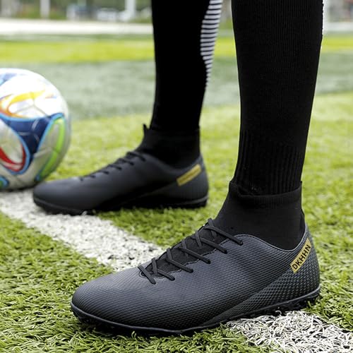Image of Men's Indoor Soccer Shoes Turf Cleats High-Tops Lace-Up Non-Slip Spikes Futsal Football Boots Black EU 45