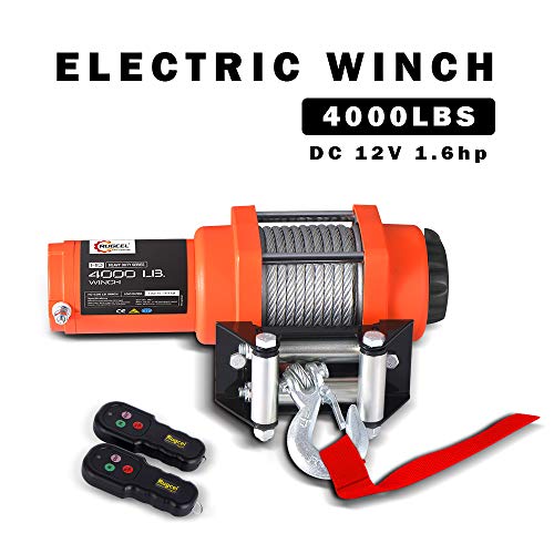 RUGCEL WINCH 12V DC ATV Winch Wireless Remote with Wire Rope: 3/16" Diameter x 50' Length Waterproof Electric Winch Outdoor- 4000 lb. Load Capacity - Thumbnail 3