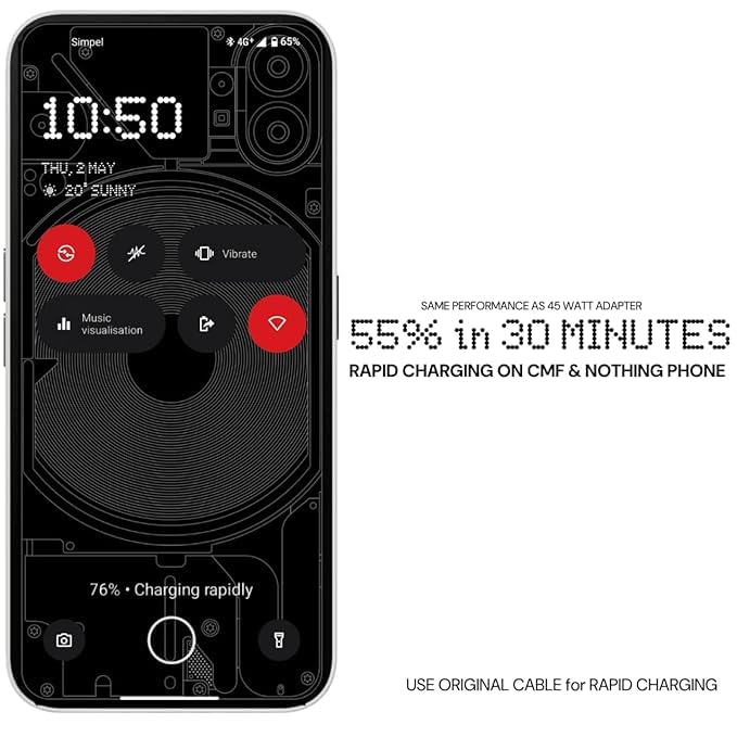 Image of Shram 45W Fast Charger Adapter Compatible with CMF by Nothing Phone 1 /Nothing Phone 2A /Phone 2a Plus /Phone 2 /Buds /Ear Stick, CMF 33w Power Charger for Mobile, 45 W Type C Charging Adapter, White