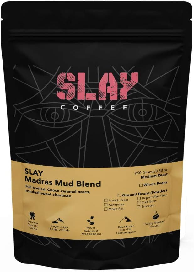SLAY Madras Mud Blend - Pure 100% South Filter Coffee Blend| Proprietary Blend | Espresso | Freshly Roasted | India’s Strongest Coffee | Single Origin| Medium to Dark Roast | No Chicory | 250gms | Pack Of 1