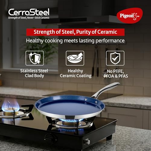 Image of Pigeon Cerrasteel 28cm Ceramic Tawa| Non-Stick| Ceramic Coated| Blue