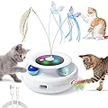 GoldenSun 3-in-1 Interactive Cat Toys for Indoor Cats 2000mAh Type-C Rechargeable Power Balls & Handmade Butterfly Cat Feather Toy Auto On/Off, Cat Teaser with 6 Attachments