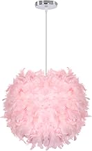 iDEGU Ceiling Light Diameter 30 cm Pink Feather Pendant Light for Bedroom Living Room (Pink)