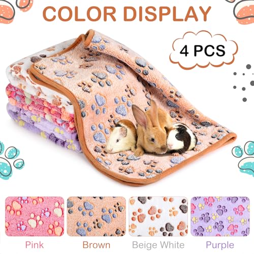 4 Pcs Waterproof Guinea Pig Blankets Washable Small Animal Fleece Bedding Absorbent Guinea Pig Cage Liners Reusable Pet Pee Pad Sleep Mat Pad Cover for Hamster Ferret (Paw Print,12 x 12 Inch) - Image 3