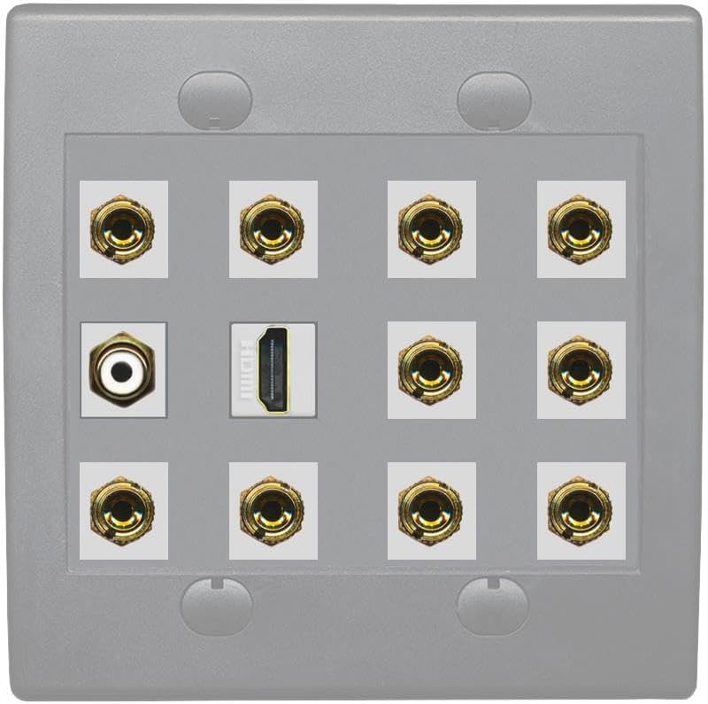 RiteAV 5.1 Surround Sound Speaker and 1 Port HDMI RCA Wall Plate 10 Banana - Flat 2 Gang [Black/Black]