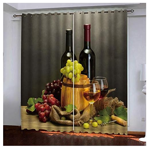 QLCUY Gardiner med öljetter svart vinflaska mörkläggningsgardiner med öljetter barn pojke långa mörkläggningsgardiner för barnrum 2-pack B 140 x H 160 cm.