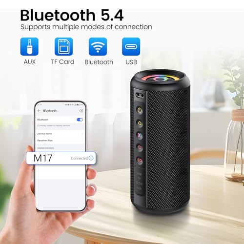 undefined dotn Portable Bluetooth Speaker, 2026 Bluetooth 5.4 Wireless Speaker with 20W HD Loud Stereo Sound, 20H Playtime, LED Lights, IP7, TWS Pairing, Built-in Mic, for Outdoor, Home, Beach, Party, Gift の商品画像 5