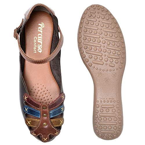 Sandalia Rasteira Sapatilha Bico Redondo Couro Feminino Confort Fivela Sola Antiderrapante