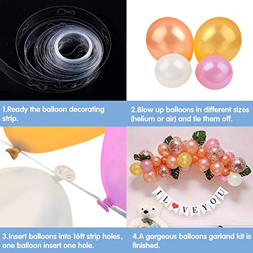 BENERAY Colorful Balloons Garland Arch Kit, 125pcs, Rose Gold + Gold + Pink + White + Confetti, for Birthday, Party, Christmas, Wedding, Anniversary and Vacation