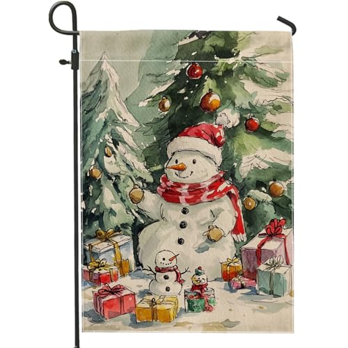 Bandera de jardín de muñeco de nieve de invierno, bandera de decoración navideña roja y blanca, decoración de césped de Navidad de doble cara, bandera festiva de patio para temporada de invierno, 12 x
