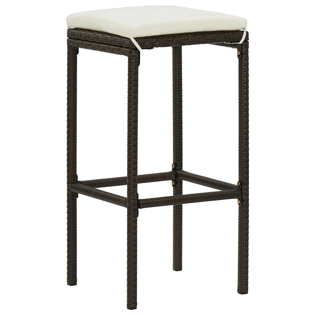Set Bar da Giardino 5 pz Tavolo e 4 Sgabelli Polyrattan Marrone | Mobili alti per terrazzo e giardino con cuscini sfoderabili e poggiapiedi integrato per aperitivi all'aperto.