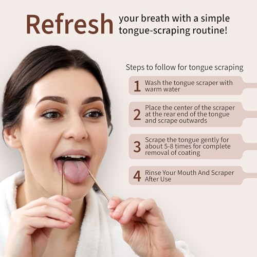 Image of MasterMedi Pure Copper Tongue Scraper for Adults, Tongue Scrubber for Bad Breath, Easy to Use, Tongue Cleaner for Oral Care & Hygiene (Copper Pack of 3)
