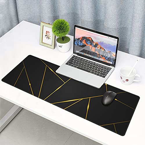 Image of Gaming Mouse Pad 31.5x11.8 Inch XL with Stitched Edges Extended Waterproof Gold Line Black Geometric Desk Pads Non-Slip Rubber Base Large Keyboard Mat Computer Gaming Mousepad for Work /Office /Home