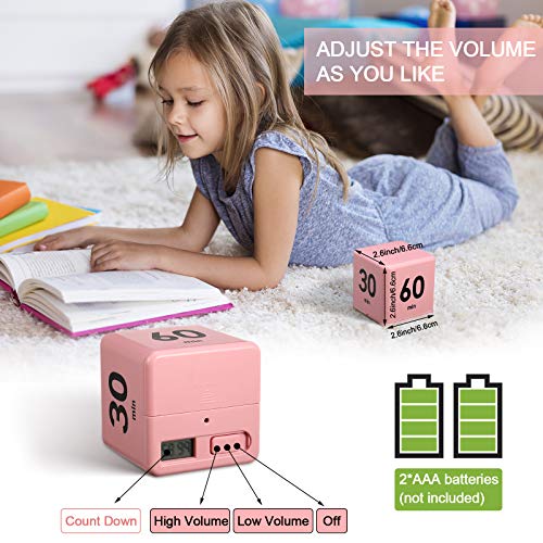 Cube Timers Cube Kitchen Timer Gravity Sensor Flip Timer Cube Countdown Timer 2.6 Inch Kids Timer Square Workout Timer Exercise Timer Game Timer 15-20-30-60 Minutes For Time Management (Pink) #TOP1